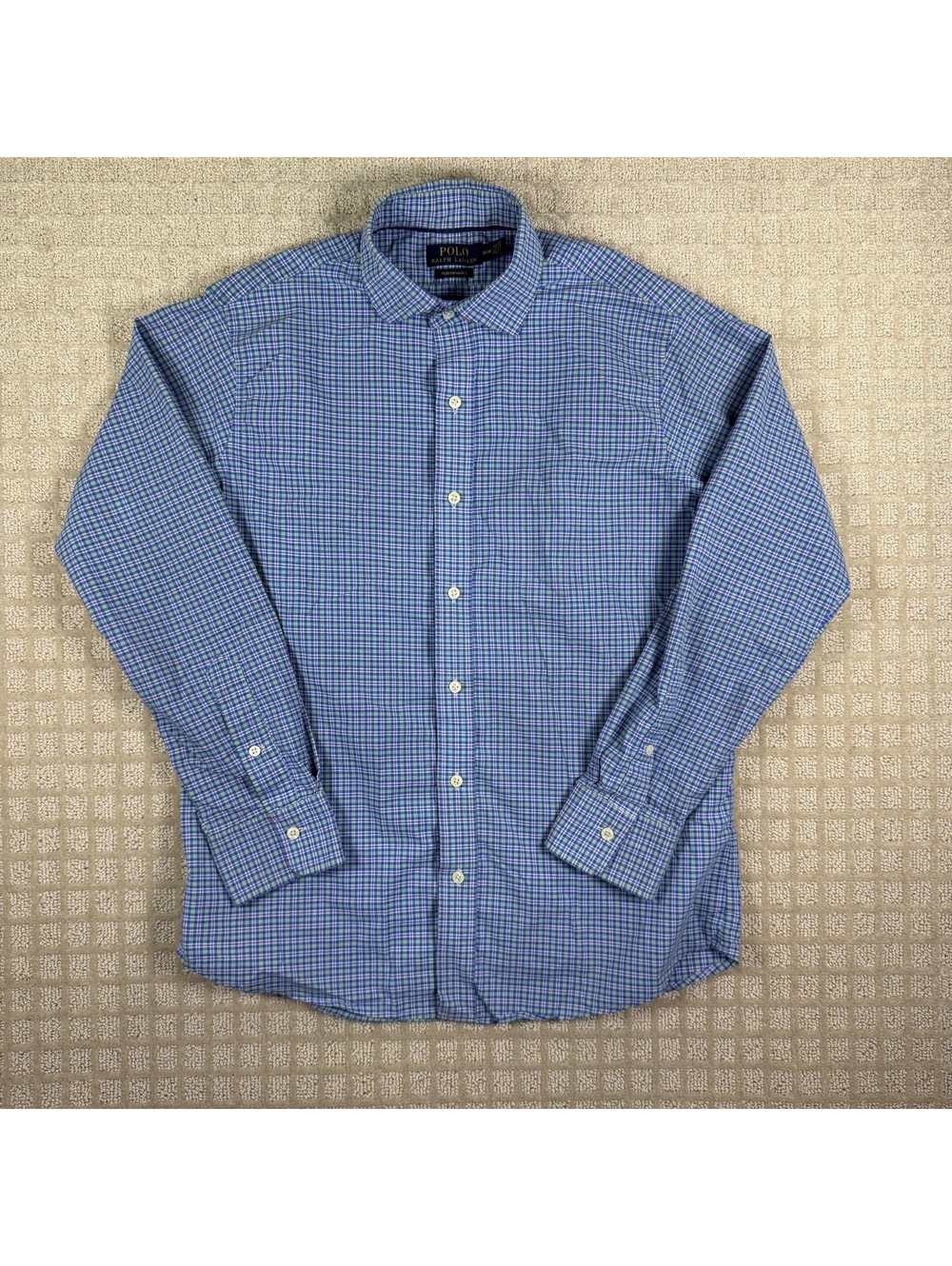 Polo Ralph Lauren Plaid Long Sleeve Button Up Shirt Blue Med